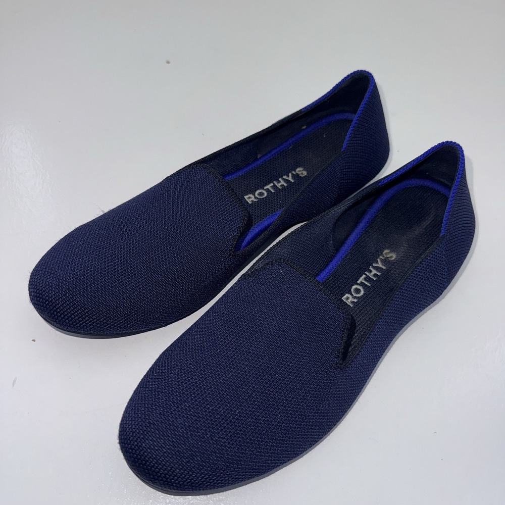 Rothy's The Loafer Womens 7.5 Navy Blue Knit Slip On Flats Washable Shoes